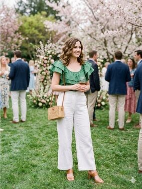 Annabella Green Ruffle Top size L short sleeve career casual Y2K